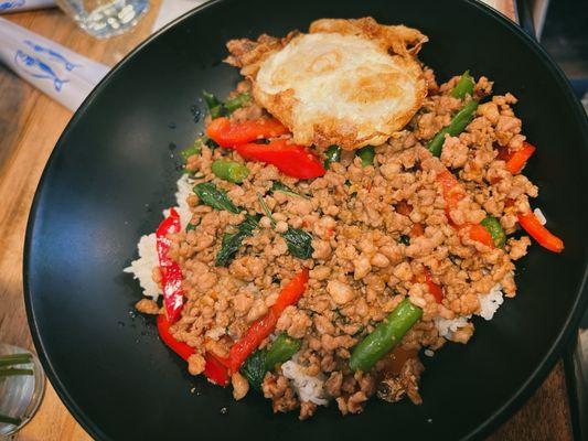 Khao Kra Prow Khai Dao - minced meat over rice