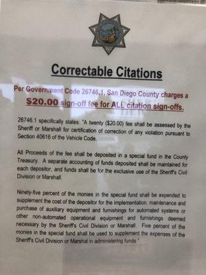 $20 for citation sign off.