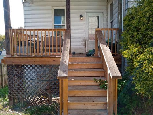 This is a deck that was built 5 months earlier from the weather and the Sun it started to turn gray needed to be pressure washed and treated