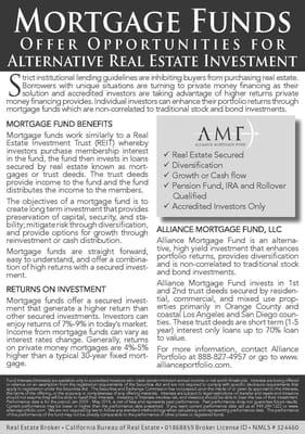 Alliance Mortgage Fund our newest investment  designed to enhance portfolio returns. As seen in Investors Business Daily 6/11/14