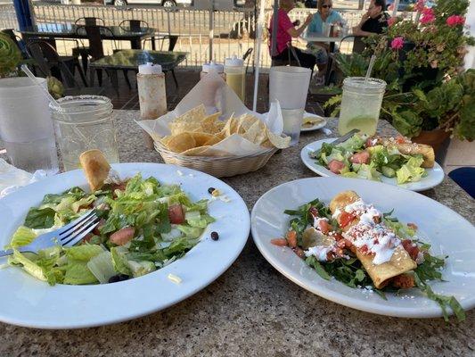 On the patio having a wonderful dinner.  The food was yummy and our server, Iliana, was very attentive!  The margaritas were delicious