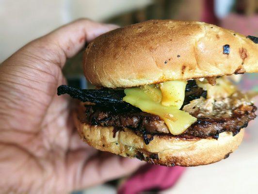 Portobello mushrooms, onions and cheese ---not that great