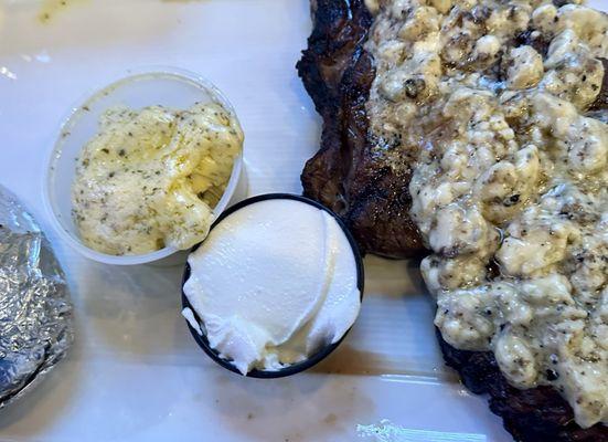 Ribeye topped with blue cheese