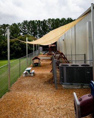 Our covered outdoor playground uses cypress blend mulch for safety, deters weeds and bugs, and is cleaned routinely by our staff.