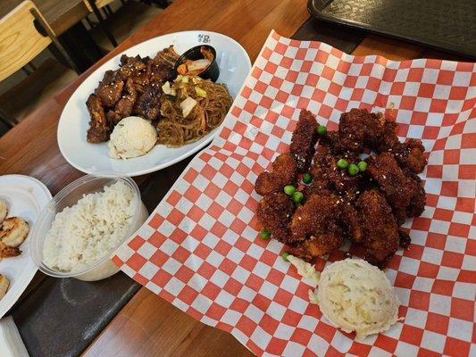 Pikachu Fried Chicken (Boneless) and LA Short Ribs (Galbi)