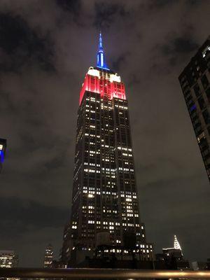 View of the Empire State Building from their rooftop, Labor Day 2023.