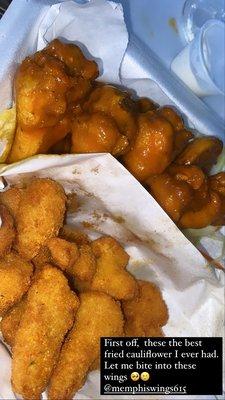 Honey hot wings and fried cauliflower