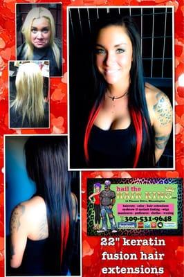 22" keratin fusion hair extensions by Travis Manning, Bloomington Normal, Illinois HAIL THE HAIR KING! Text or call 309-531-9648