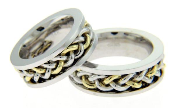 ONLY AT MASSOUD JEWELERS, in-house Hand woven wedding bands, mix and match metal colors anyway you desire.