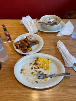 The aftermath. It was excellent.  Great food, even better service, very clean and a third less expensive than 1st Watch.