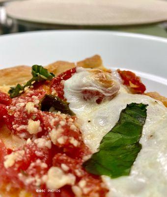 Fresh mozzarella, marinated tomatoes, and oh that basil!! This pizza's worth a thousand words.