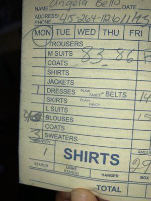 Crossed out the number of clothes he was supposed to return like he never had them