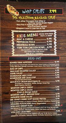 Menu - desserts, kid's menu & add-ons (appetizers/sides)