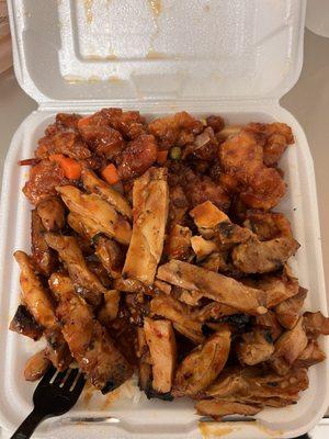 Combination 34 Teriyaki Chicken with General Tao's Chicken Combo (Substituted for Spicy Chicken Teriyaki Instead)