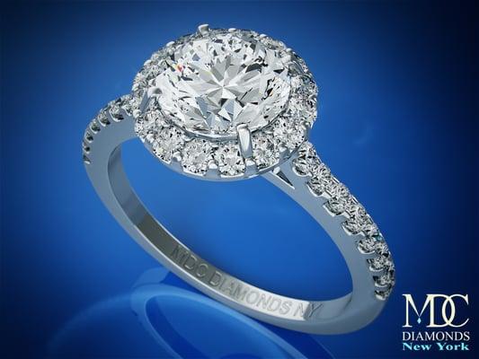 Diamond Halo Cathedral Engagement Ring with pave diamond band .50 tcw & Matching Wedding Band #ES433BRWG