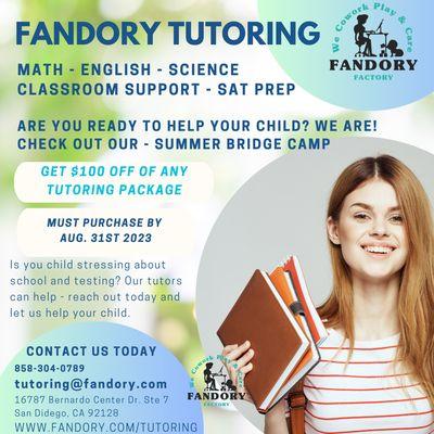 Fandory Tutoring - Math Tutor - English Tutor - Science Tutor - Classroom Support - Reading and Writing Tutoring - Special Tutoring Promo