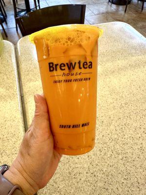 Thai tea with lychee jelly! Boba