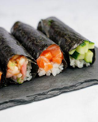 Yellowtail Scallion, Salmon and Cucumber Roll