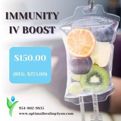 For a limited time we are offering our Immunity IV Boost with High Dose Vitamin C to help keep you optimally healthy during this season.