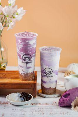 UBE drinks... one with black tea and one is fresh milk! Great if you like taro - on the sweet side though so don't forget to adjust sugar