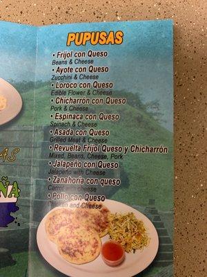 Pupusa Menu