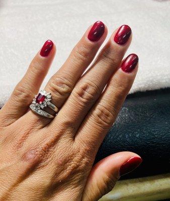 Had my nails done today and wow it's gorgeous! I loved the red Ruby matching with my ring.