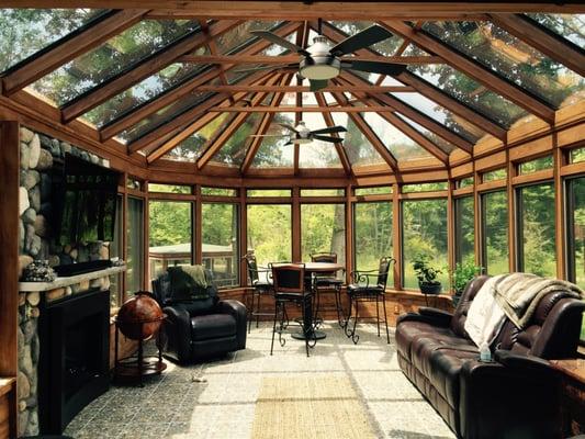 interior bronze wood stained glass conservatory