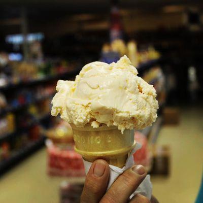 Hand-dipped peach ice cream