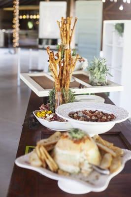 Antipasti Display with a Pesto Torta and Bruschetta