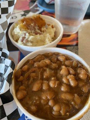 Baked potato salad and baked beans. Mmmmm