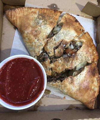 The BEST Steak & Sausage Calzone!!!