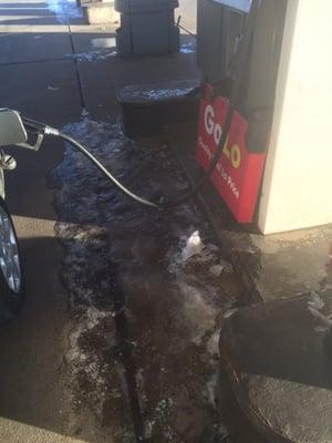 Every pump surrounded by slippery ice