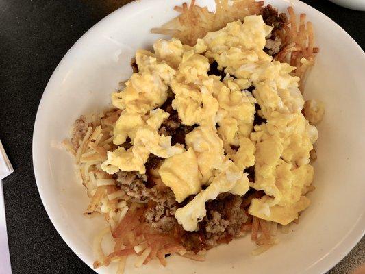 Hashbrowns Bowl with sausage $10. Really yummy. And enough for 2 meals.