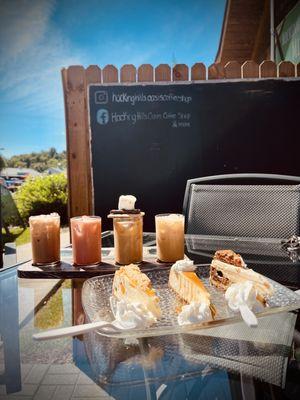 Iced coffee and cheesecake flights