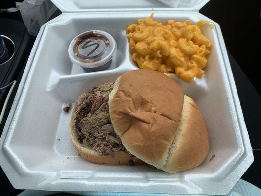 Pulled pork and Mac and cheese (I squished the bun)