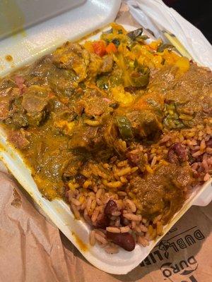 Ox Tail with rice & beans and cabbage