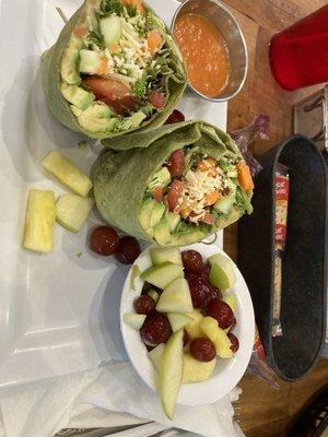 Veggie wrap and fruit bowl