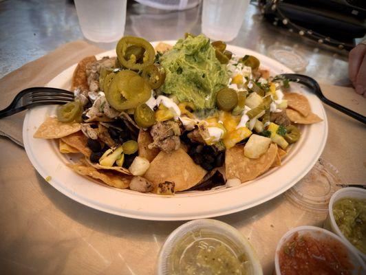 Chicken nachos hit the spot (couldn't wait, few bites missing)!