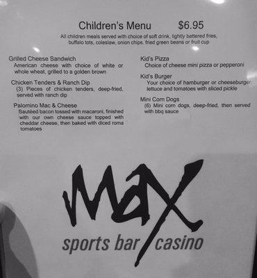 Max Children's Menu 2019