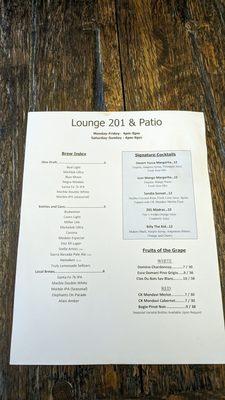 Bar menu