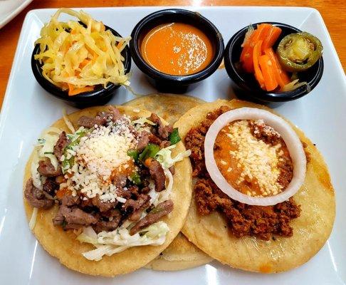 Chapin Combo - one churrasquito, one garnacha and a pupusa.