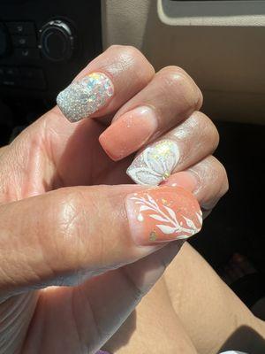 Natural nails with dip powder and design