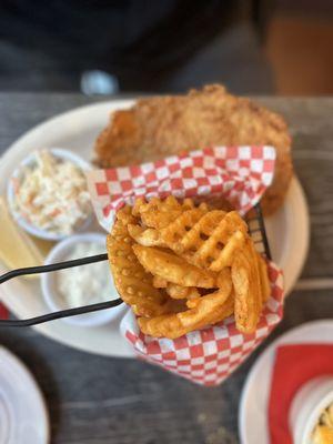 Catfish and waffle fries