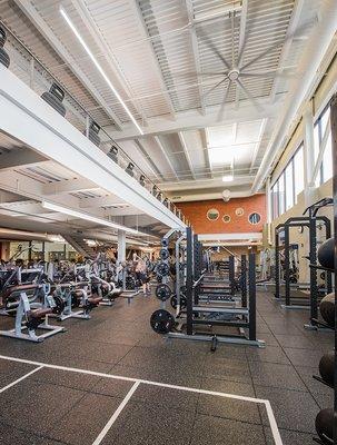 Downstairs strength training areas with treadmills on upper deck.