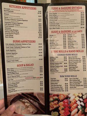 Menu - Appetizers, Soups, Salads, Some Sushi/Sashimi