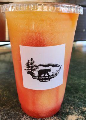 Blended summer solstice Moosebull. Strawberry and mango infused with Red Bull