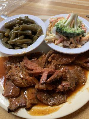 One of the specials to select from today. This is Beef Brisket with greens beans and broccoli salad. All were delicious.