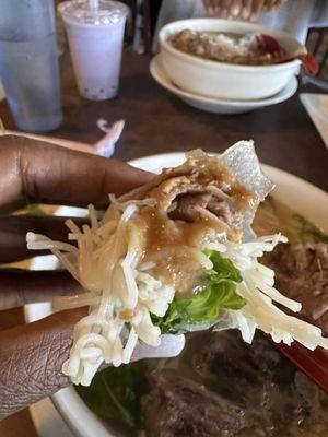 Inside the bite of the spring roll