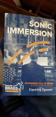 Program for Denver Brass "Sonic Immersion" concert