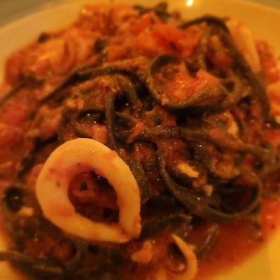 Black squid linguini with seafood